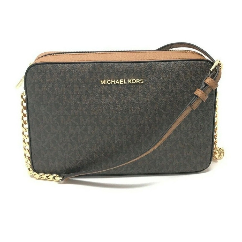 Michael Kors Jet Set LG EW Crossbody Bag Brown Logo 35F8GTTC3B - Picture 1 of 9